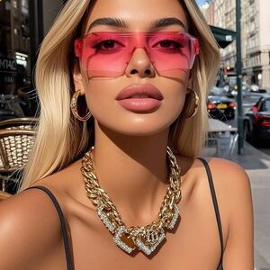 1 Pair Unisex Pink Retro Tinted Wraparound Sunglasses